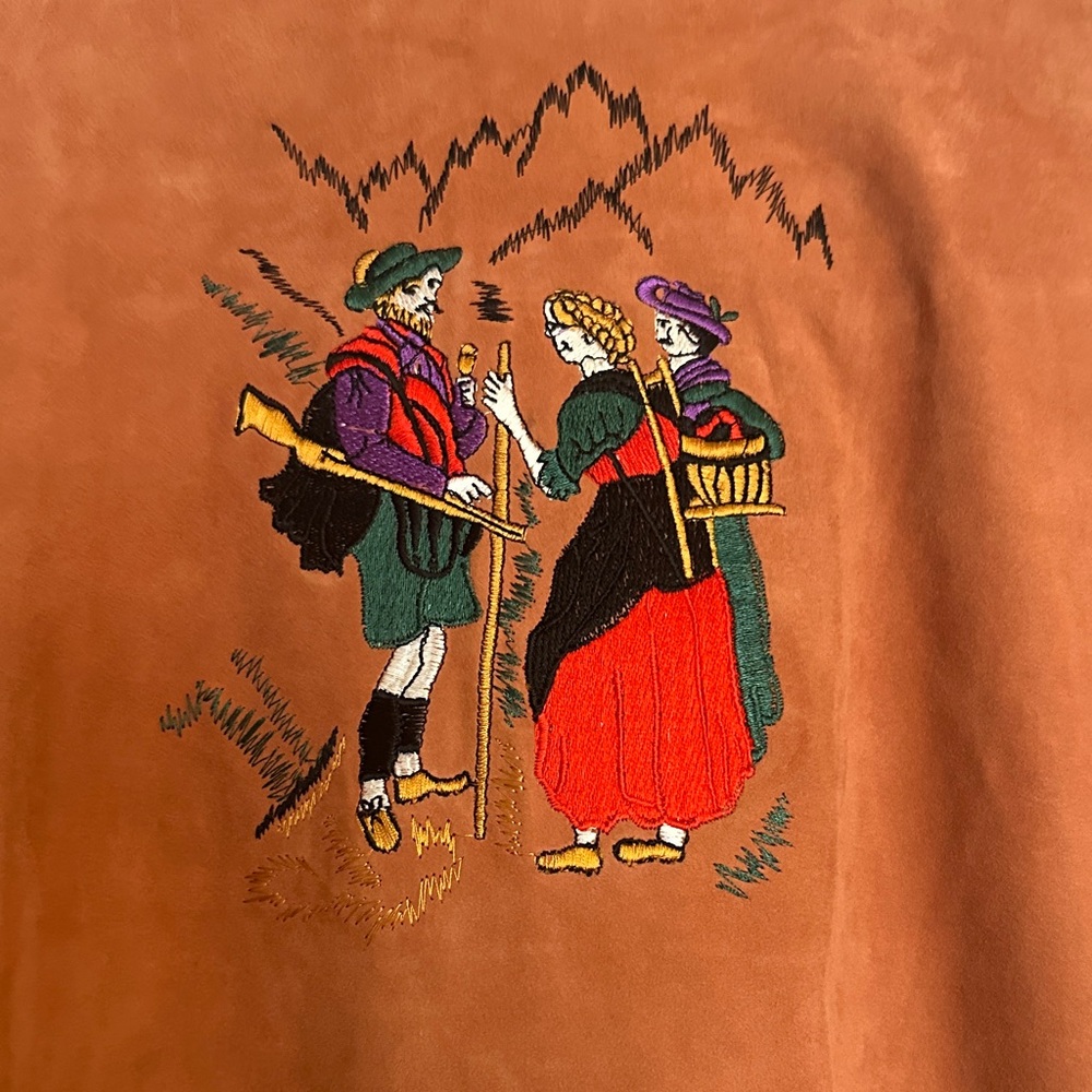 Embroidered Leather Brown Women's Jacket - Picture 5 of 8